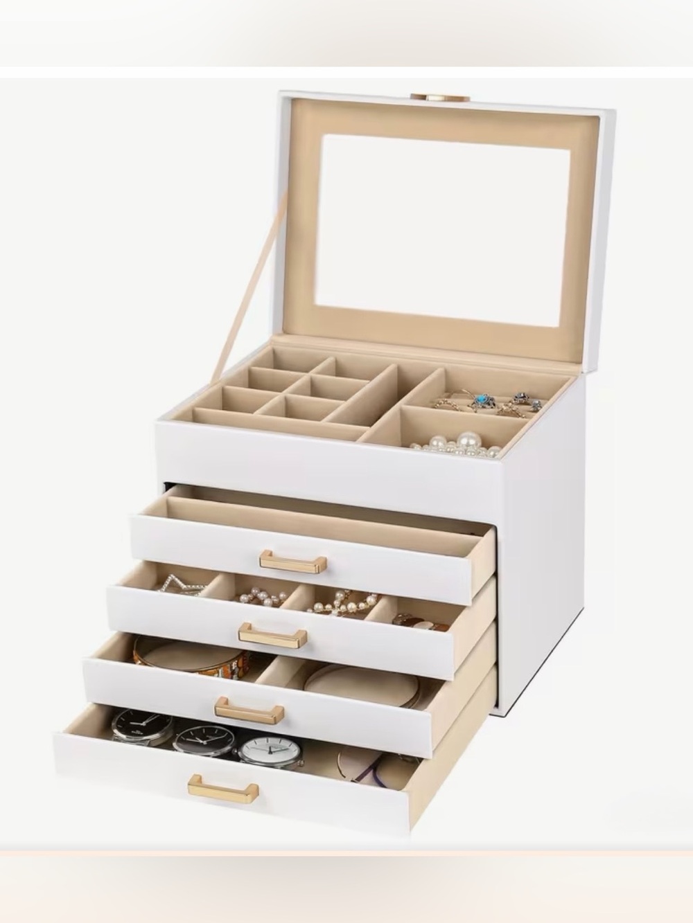 KendalWhite 5 Levels Jewelry Organizer with Gold Hardware NEW
